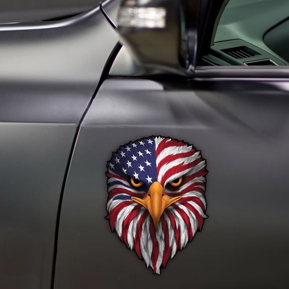 Reflective Patriotic Bald Eagle Head Decal,Patriotic Flag Window Sticker,Eagle Eyes Design for Pickup Truck,Waterproof Patriotic Vinyl Sticker for Trucks, Cars