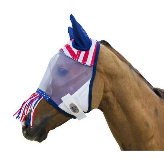 Derby Originals Reflective, UV Protection Horse Fly Mask with Ears & Fringes, Patriotic