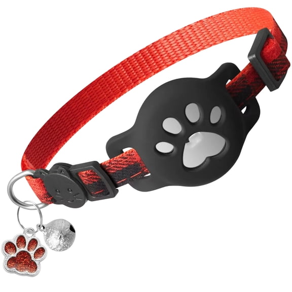 Reflective Pet Tracking Collar Case, Anti-Lost GPS Holder for Cats, Safety Bell Neck Strap, Night Visibility Puppy Collar, Not Include GPS, Red