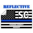 thumbnail image 1 of Reflective Pickens County South Carolina SC Thin Blue Line Stealthy Old Glory USA Flag | Honoring Law Enforcement Officers Sheriffs | County State Decal Bumper Sticker 3M Vinyl 3" x 5", 1 of 3