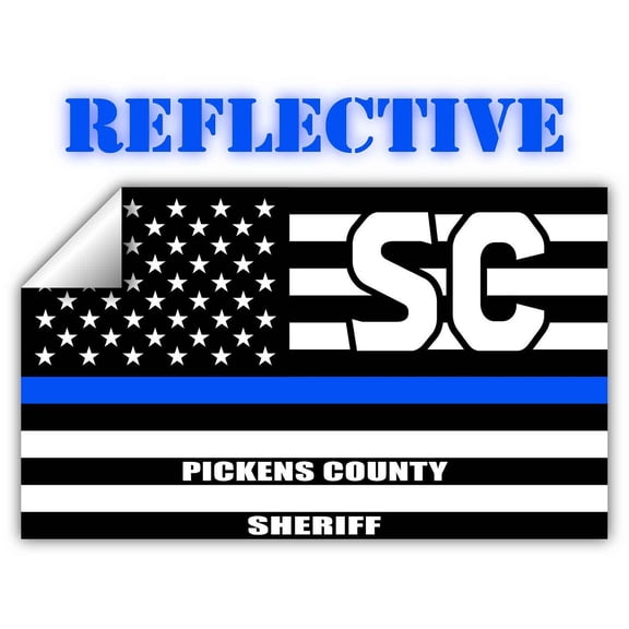 Reflective Pickens County South Carolina SC Thin Blue Line Stealthy Old Glory USA Flag | Honoring Law Enforcement Officers Sheriffs | County State Decal Bumper Sticker 3M Vinyl 3" x 5"