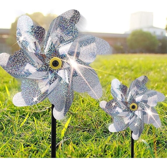 Reflective Pinwheel 7-pack, Decorative Windmill, 18.5 Inch Shiny Mylar Spinner Ornament with Rod Stick for Balcony Garden Vineyard and Outdoor Yard Arrangement