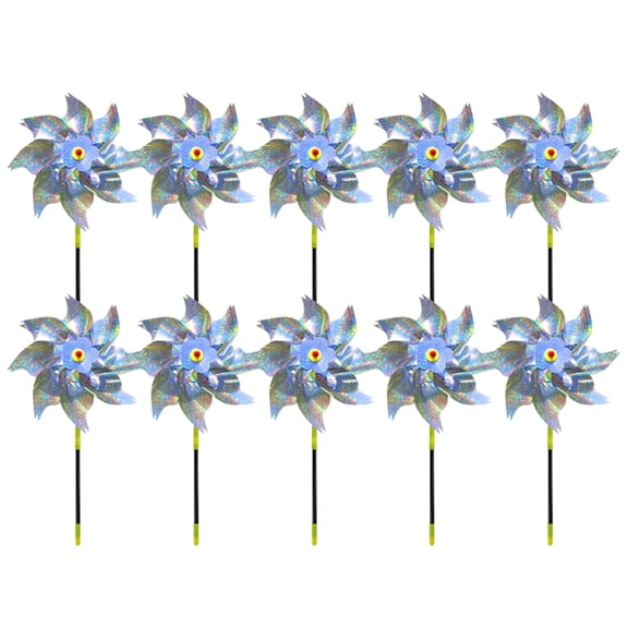 Reflective Pinwheels 10 Pack, Sparkly Mylar Garden Spinners with Sticks, Bird Deterrent for Yard Patio Farm, Colorful Outdoor Decor