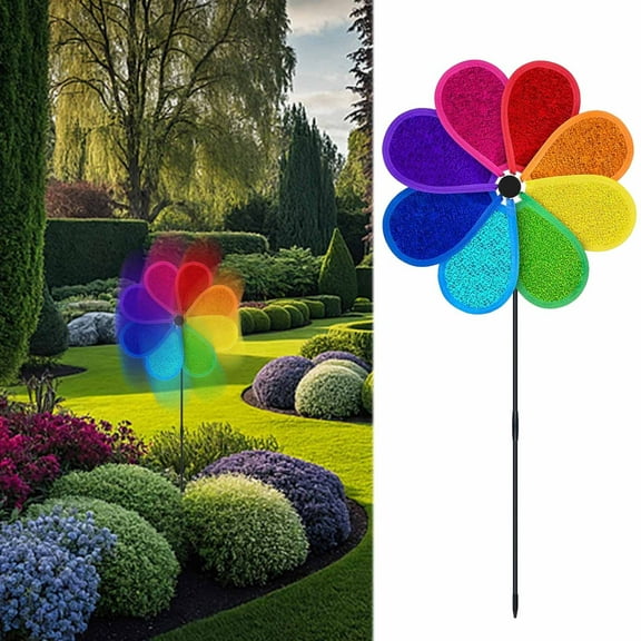Reflective Pinwheels,Bird Deterrent Windmill Spinners for Garden & Patio,11.4 Inch Diameter with 28 Inch Stake,Waterproof PVC Material,Scare Birds with Reflective Light, Outdoor Decorative Windmills