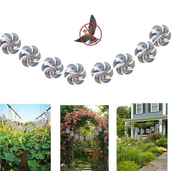 Reflective Pinwheels Bird Repellent Devices Sparkly Pinwheels Wind Spinners Windmills Bird Repellent Large Shiny Rotating Pinwheels for Yard Lawn Garden,10 Meters 8 Pieces Pinwheels