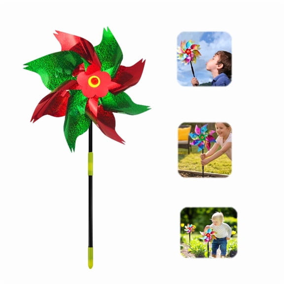 Reflective Pinwheels with Stakes, Windmill Wind Spinners for Outdoor Garden Lawn Yard Decor, Christmas Decoration, Large Foil Pin Wheels for Bird and Animal Deterrent