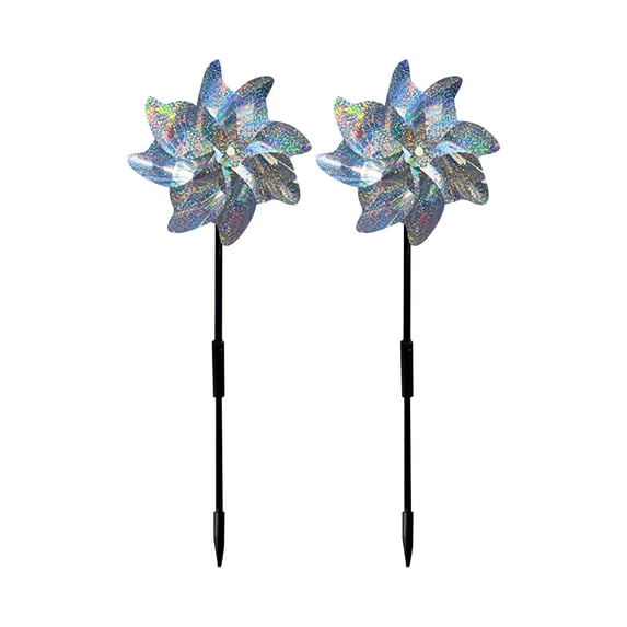 Reflective Pinwheels for Yard and Garden, Pre-Installed Sparkly Blind Birds Pin Wheel, Scare Birds & Animal Away Wind Spinner, 2 Pack