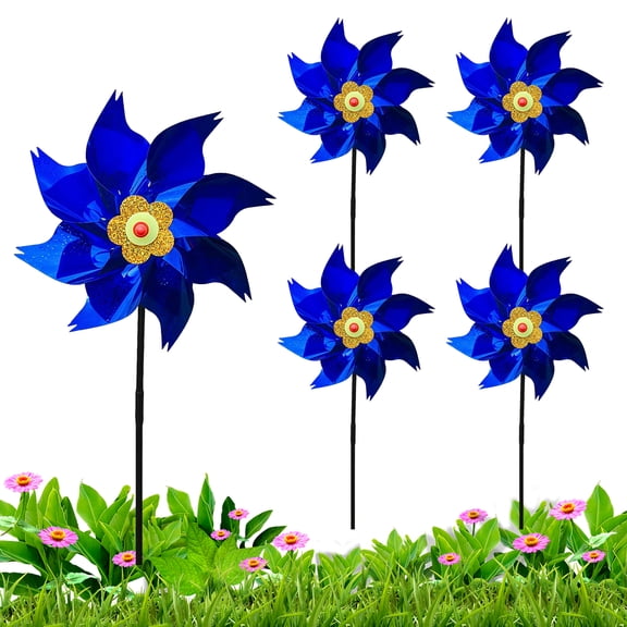Reflective Pinwheels with Stakes, Colorful Sparkly Lawn Windmill, Plastic Reflective Pinwheels Device for Balcony Party Yard Garden Farm Decorations