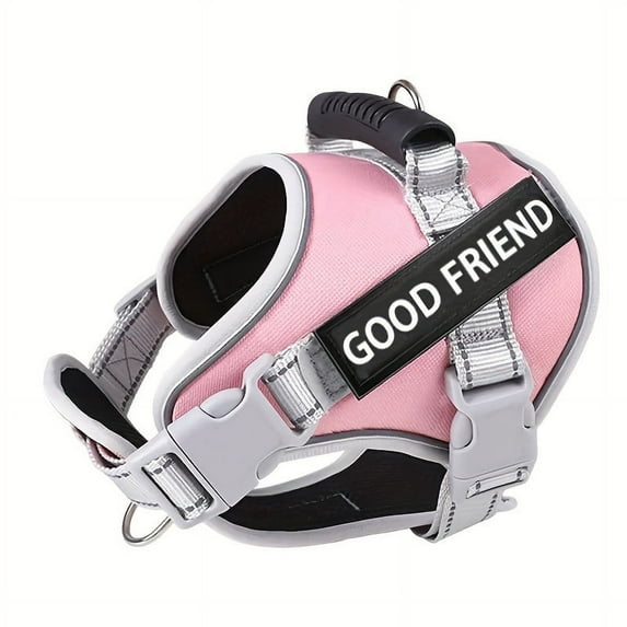 Reflective Polyester Dog Harness, No-Pull Pet Vest with Adjustable Straps for Small & Medium Dogs - Hand Washable, Outdoor Walking Safety Halter - "Good Friend" Label Design, Without Battery