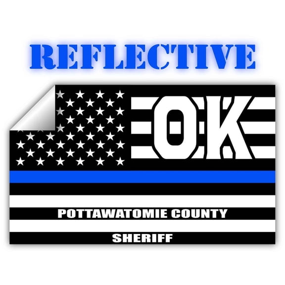 Reflective Pottawatomie County Oklahoma OK Thin Blue Line Stealthy Old Glory USA Flag | Honoring Law Enforcement Officers Sheriffs | County State Decal Bumper Sticker 3M Vinyl 3" x 5"