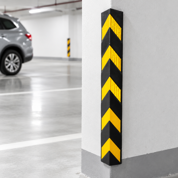 Reflective Rubber Wall Corner Guard 2-Pack for Parking and Vehicle Protection, Black and Yellow