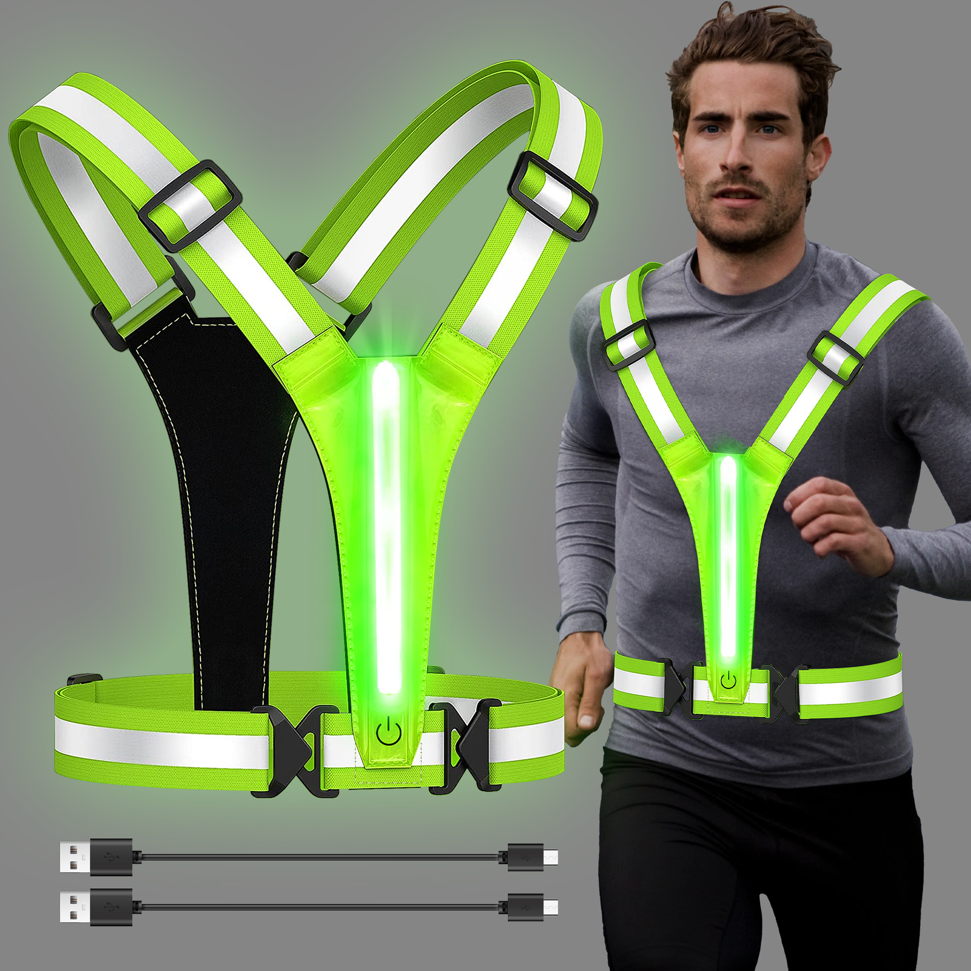 Reflective Running Vest Gear, TSV LED Reflective Glow Belt with Adjustable Waist/Shoulder for Running Walkers Men & Women - image 1 of 6