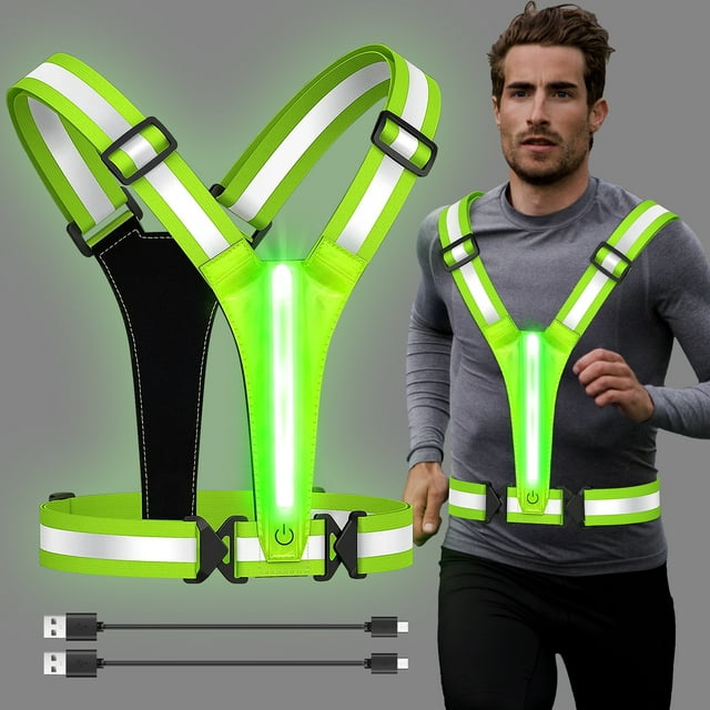 Reflective Running Vest Gear, TSV LED Reflective Glow Belt with Adjustable Waist/Shoulder for Running Walkers Men & Women