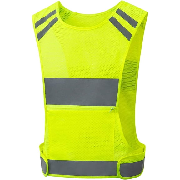 Reflective Running Vest Gear with Large,Zippered Pocket, Adjustable Waist, Light & Comfy Vest for Walking, Cycling, Jogging, 360° High Visible
