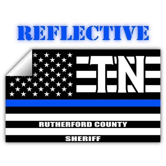Reflective Rutherford County Tennessee TN Thin Blue Line Stealthy Old Glory USA Flag | Honoring Law Enforcement Officers Sheriffs | County State Decal Bumper Sticker 3M Vinyl 3" x 5"