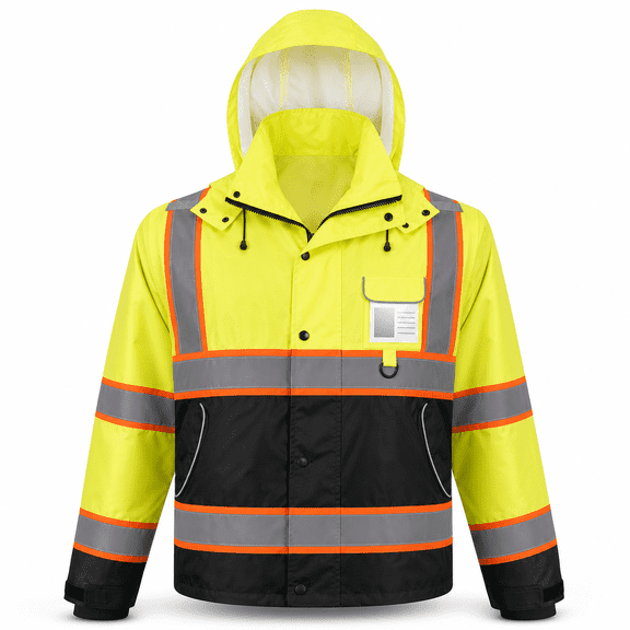 Reflective Safety Rain Jacket Yellow&black Small Waterproof Hi Vis Work Coat