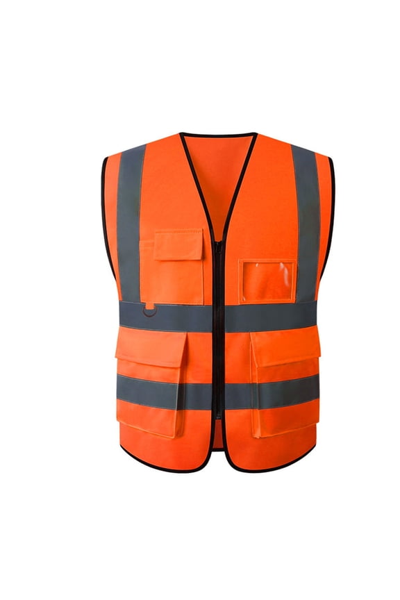 Reflective Safety Vest for Men & Women High Visibility Class 2 Vest with Pockets，Suit For Work Wear(L，Orange)