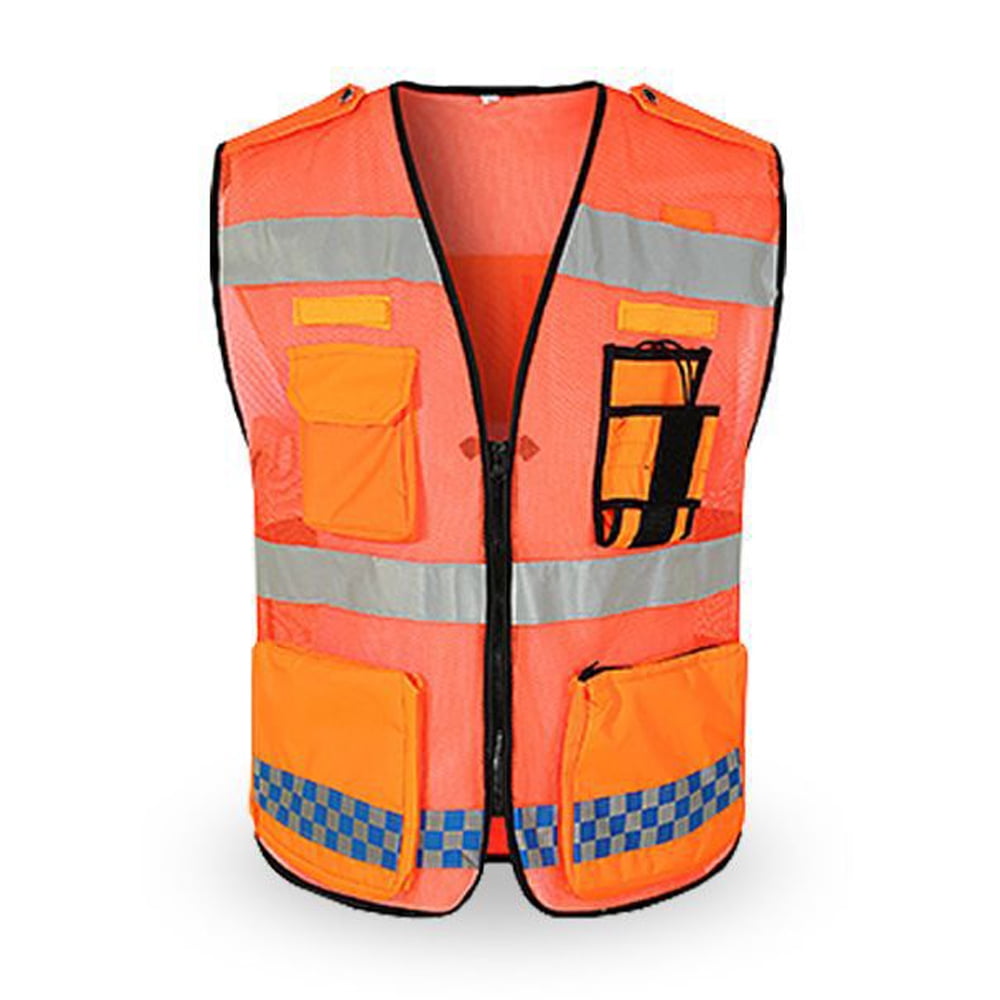 Reflective Safety Vest with Pockets and Zipper High Visibility