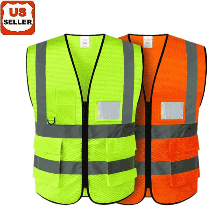 Fluorescent Security Reflective Vest with Pockets & Zip Fluorescent Security Reflective Vest with Pockets & Zip