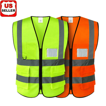 Reflective Safety Vests with Pockets and Zipper, High Visibility Mesh Construction Vest for Men Women, Breathable Neon Working Vest for Outdoor Running Cycling Walking at Night