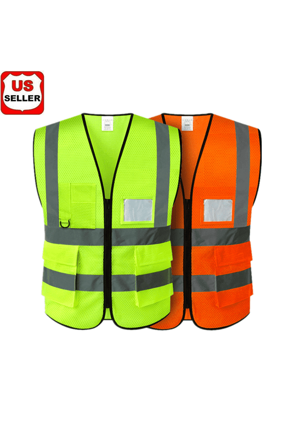 Reflective Safety Vests with Pockets and Zipper, High Visibility Mesh Construction Vest for Men Women, Breathable Neon Working Vest for Outdoor Running Cycling Walking at Night