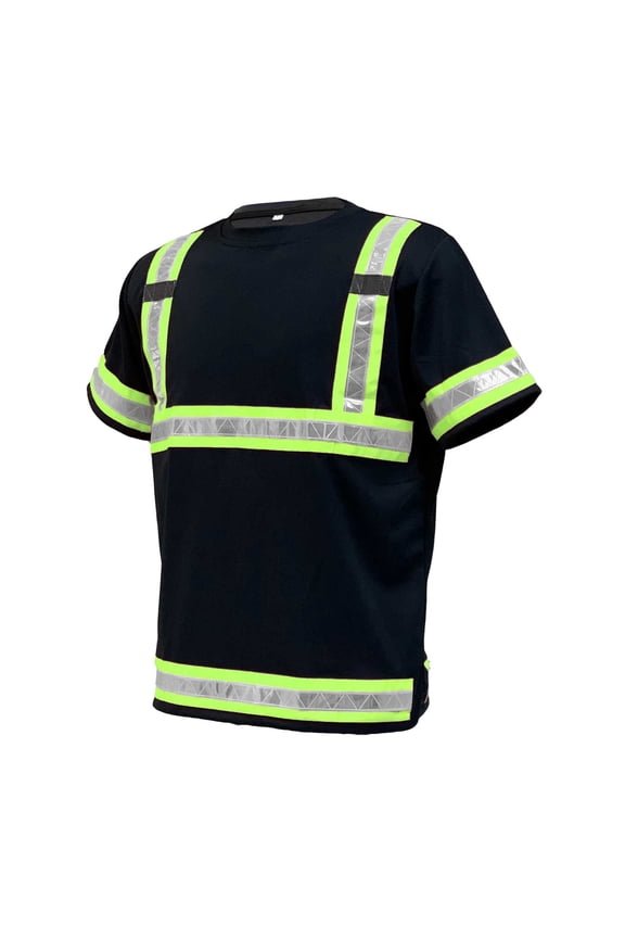 Reflective Safety Work Shirts For Men - High Visibility Short Sleeve T Shirts ANSI Class 3 Gear with Reflective Tape (Large, Navy/Green)