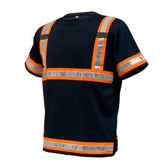 Reflective Safety Work Shirts For Men - High Visibility Short Sleeve T Shirts ANSI Class 3 Gear with Reflective Tape (XX-Large, Navy/Orange)
