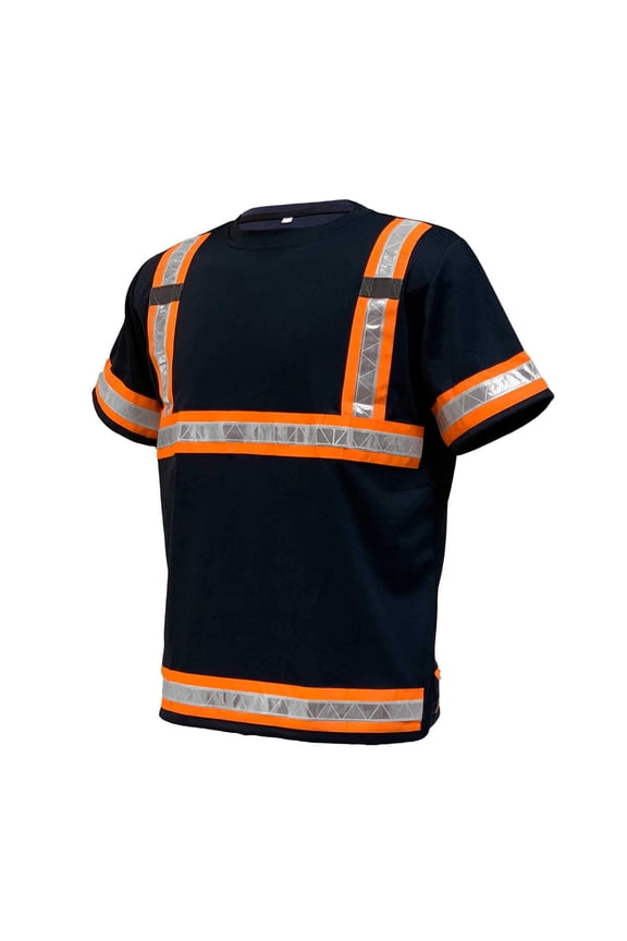 Reflective Safety Work Shirts For Men - High Visibility Short Sleeve T Shirts ANSI Class 3 Gear with Reflective Tape (XX-Large, Navy/Orange)