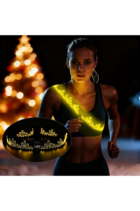 Reflective Sash, Running Lights for Runners Reflective Belt, Night Dog Walking Gear Gifts for Men/Women Safety Lights for Walkers Night Sports Walking Cycling(Yellow)