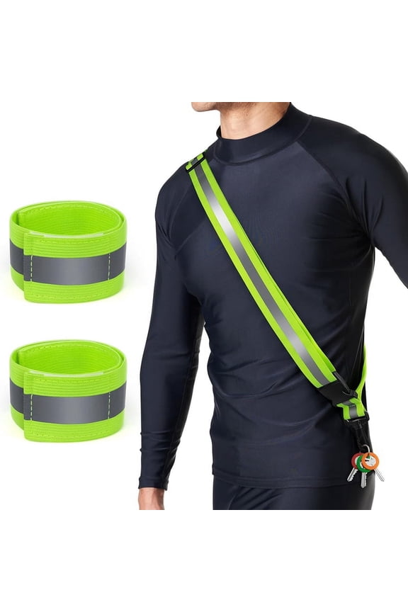 Reflective Sash for Walking At Night, High Visibility Running Gear with 2 Pcs Armbands