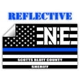 thumbnail image 1 of Reflective Scotts Bluff County Nebraska NE Thin Blue Line Stealthy Old Glory USA Flag | Honoring Law Enforcement Officers Sheriffs | County State Decal Bumper Sticker 3M Vinyl 3" x 5", 1 of 3