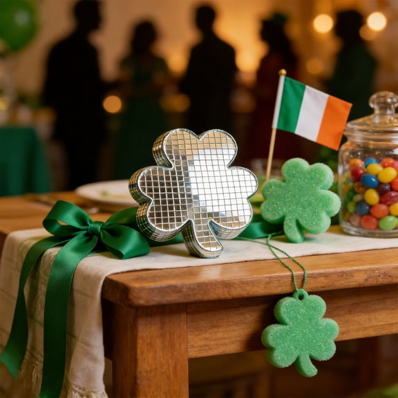 Reflective Shamrock Mirror Mosaic Glass Ornament for St. Patrick's Day Party Table Centerpiece Indoor Outdoor Home Garden Decoration