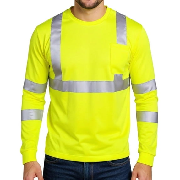 Reflective Shirt for Men Long Sleeve Work Shirt High Visibility for Night Working Hi Vis Safety Shirts Quick Dry