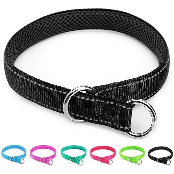 Reflective Slip Dog Collar, Loop Collar for 44-75 lbs Dogs Nylon Collars with Soft Padded Pet Training 1" W x 22" L (Fits Neck 15.7"-19.7")