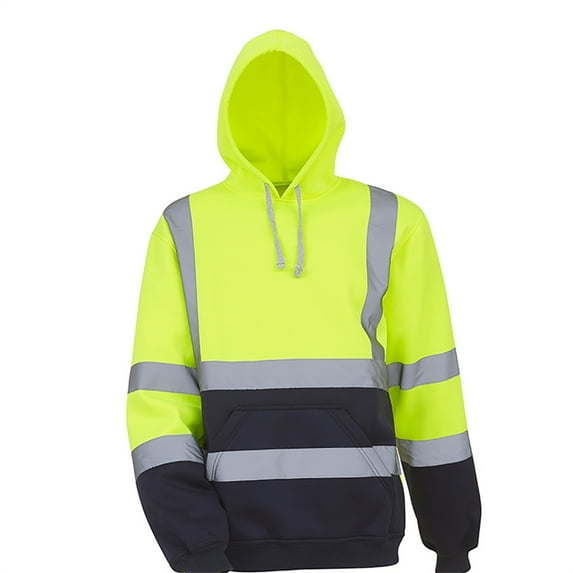 Reflective Strip Hooded Pullover for Men - Class 3 High Visibility Sweatshirt, Hi-Vis Safety Hoodie Pullover Sweatshirt, Reflective Safety with Black Bottom for Men Construction, Surveyors