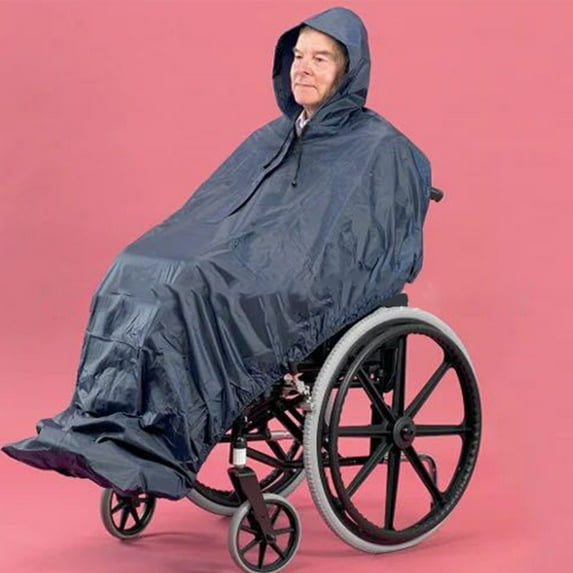 Reflective Strip Waterproof Rain Poncho for Wheelchair Mobility Old Scooter Large Wind Proof Cape Raincoat Cloak with Hood