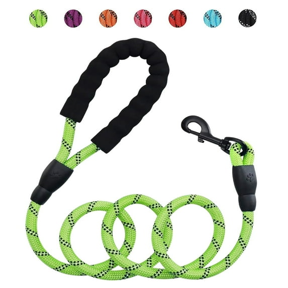Reflective Strong Rope Dog Leash with Comfortable Padded Handle Heavy Duty Metal Clasp for Dogs for Pets (5 FT)GREEN