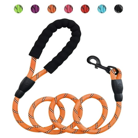 Reflective Strong Rope Dog Leash with Comfortable Padded Handle Heavy Duty Metal Clasp for Dogs for Pets (5 FT) Orange
