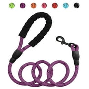 Reflective Strong Rope Dog Leash with Comfortable Padded Handle Heavy Duty Metal Clasp for Dogs for Pets (5 FT)PURPLE