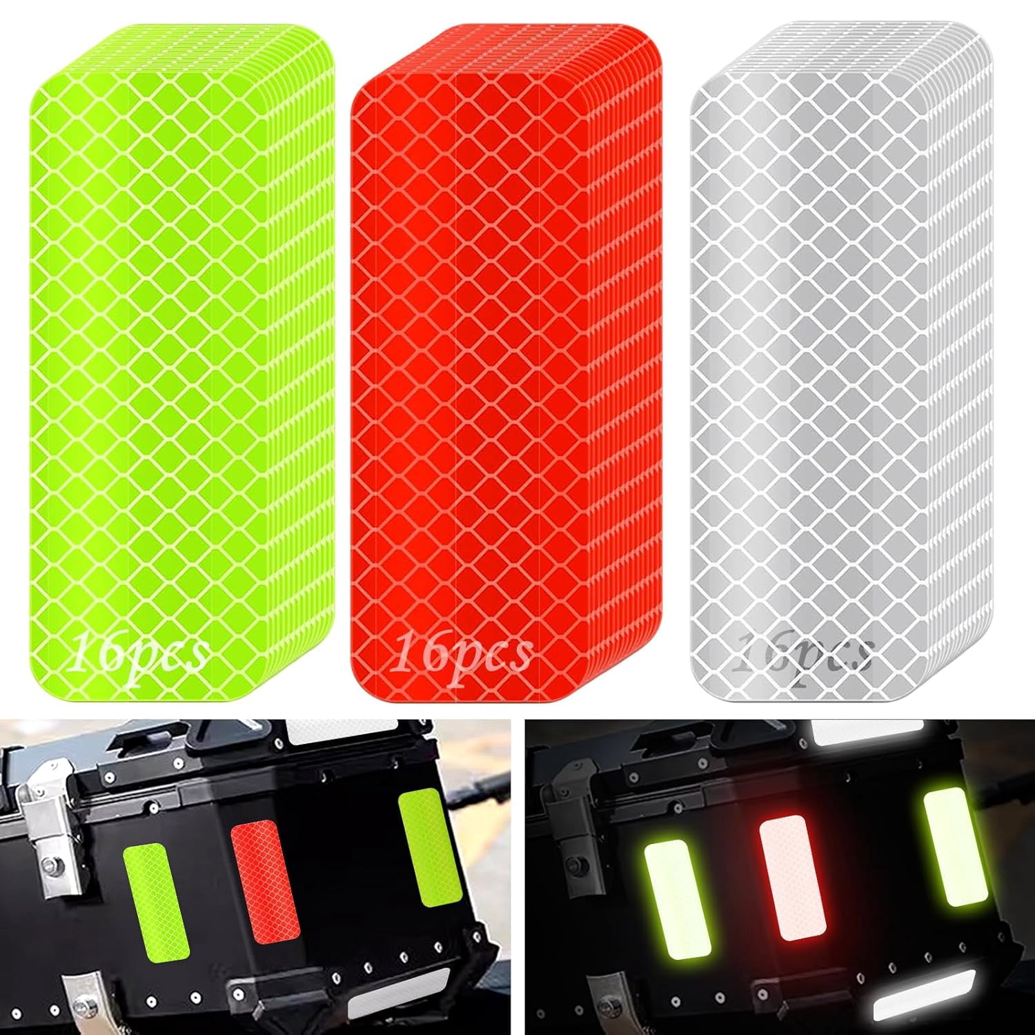 Reflective Tape 1.2″ x 3.15″ (Red, White, Green) - 48 Pack High ...