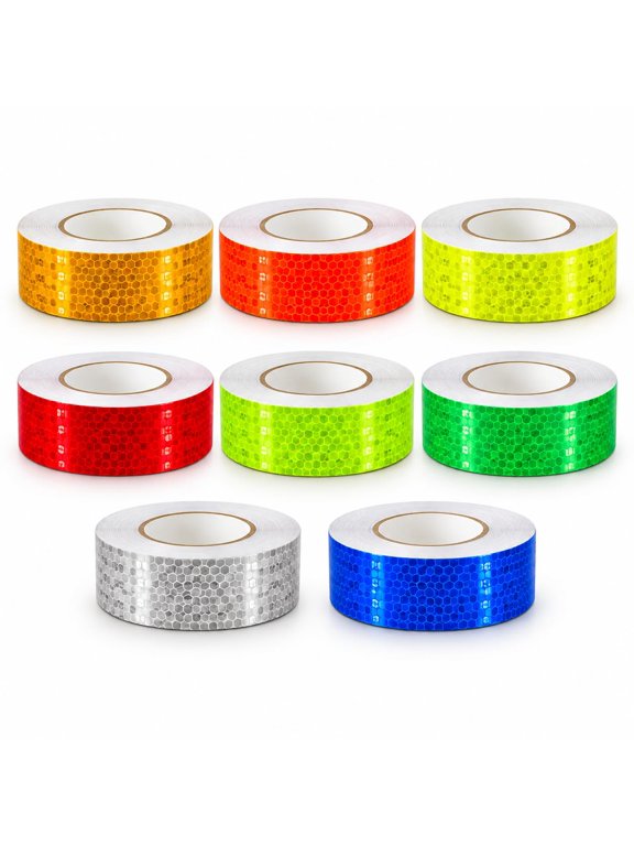 Reflective Tape Roll Set, 8 Colors, Self-Adhesive Waterproof Safety Tape, 1 Inch Wide, 5 M / 16.5 FT Each Roll, Approx. 130 FT Total, Reflective Vinyl for Cars, Trucks & Trailers