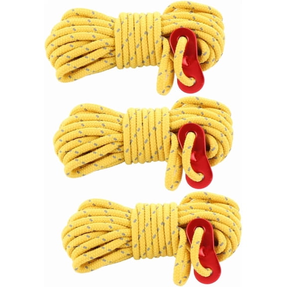 Reflective Tent Guyline Rope, 4mm Yellow, Windproof, 3pcs