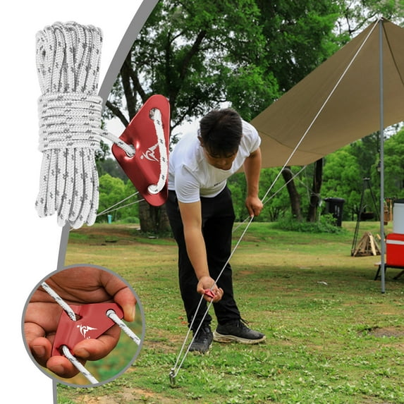 Reflective Tent Rope for Camping, Windproof Guy Line with Tensioner, Thickened Nylon Rope with Buckle, 5M Outdoor Utility Cord