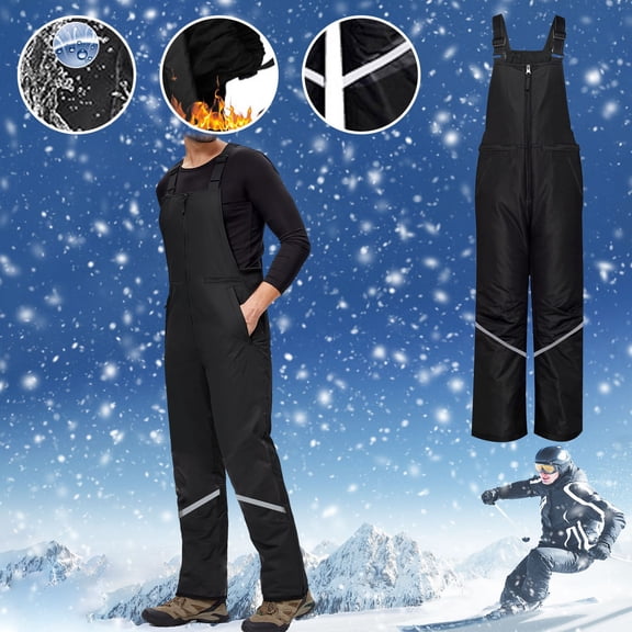 Reflective Thickened Ski Pants for Men & Women Windproof Insulated Outdoor Cargo Snowboarding Salopettes with Reinforced Knees and Adjustable Waist Snow Pants