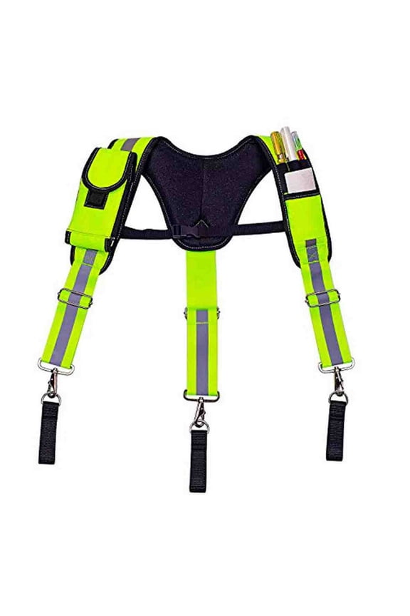 Reflective Tool Belt Suspenders  - Heavy Duty Construction Reflective Safety Suspenders for Carpenter Electrician