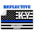 thumbnail image 1 of Reflective Trimble County Kentucky KY Thin Blue Line Stealthy Old Glory USA Flag | Honoring Law Enforcement Officers Sheriffs | County State Decal Bumper Sticker 3M Vinyl 3" x 5", 1 of 3