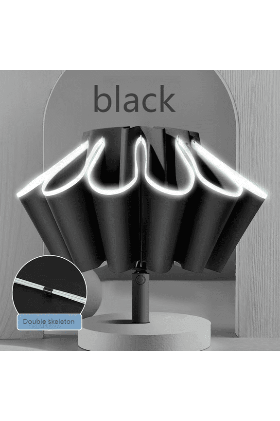 Reflective Umbrellas Reverse Three Fold 20 Bone Black Glue Automatic Sunshade Sunscreen Rain Umbrella Strong Wind Resistance