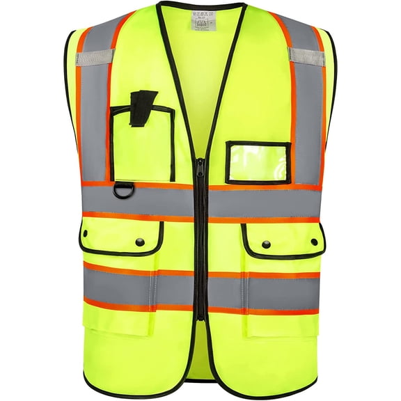 Reflective Vest Class 2 Safety Vests ANSI with 4 Pockets Zipper High Visibility Construction Uniform