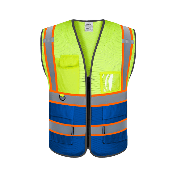 Reflective Vest Class 2 Safety Vests ANSI with 5 Pockets Zipper High Visibility Construction Uniform