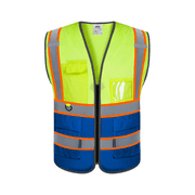 Reflective Vest Class 2 Safety Vests ANSI with 5 Pockets Zipper High Visibility Construction Uniform